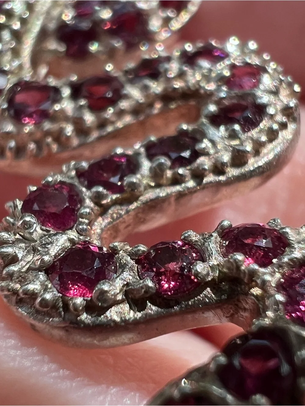 925 Sterling Silver Pave Gemstone Snake Pendant 2.5” Pink Stones